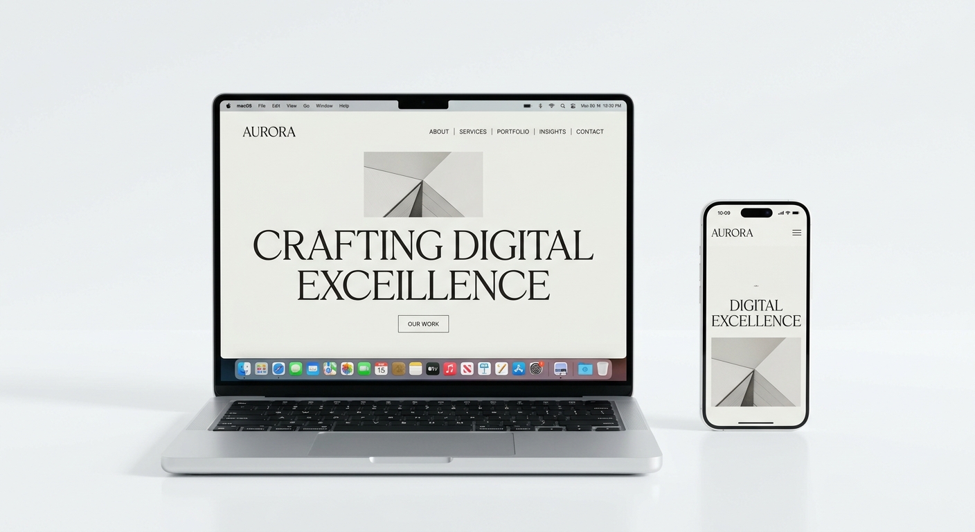 Premium website displayed on MacBook and iPhone